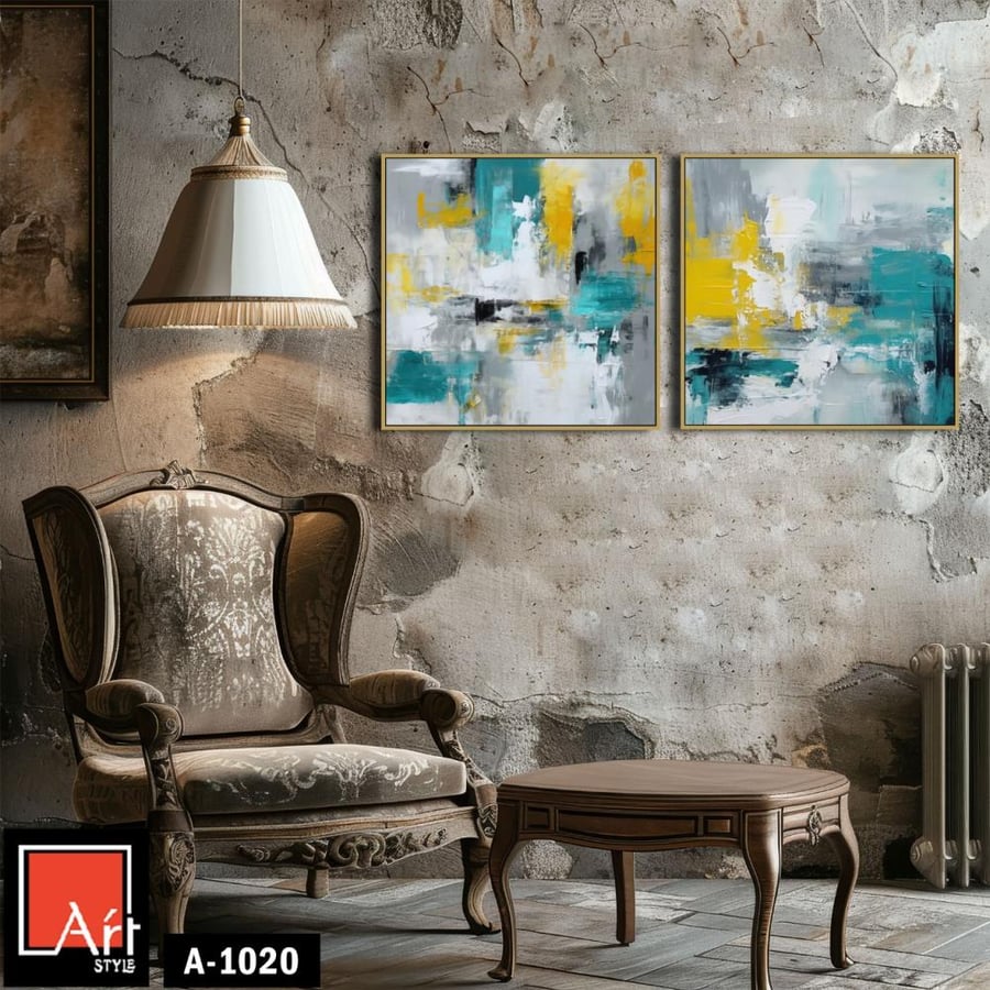 A1020  لوحة ثنائية تجريدية بألوان زاهية