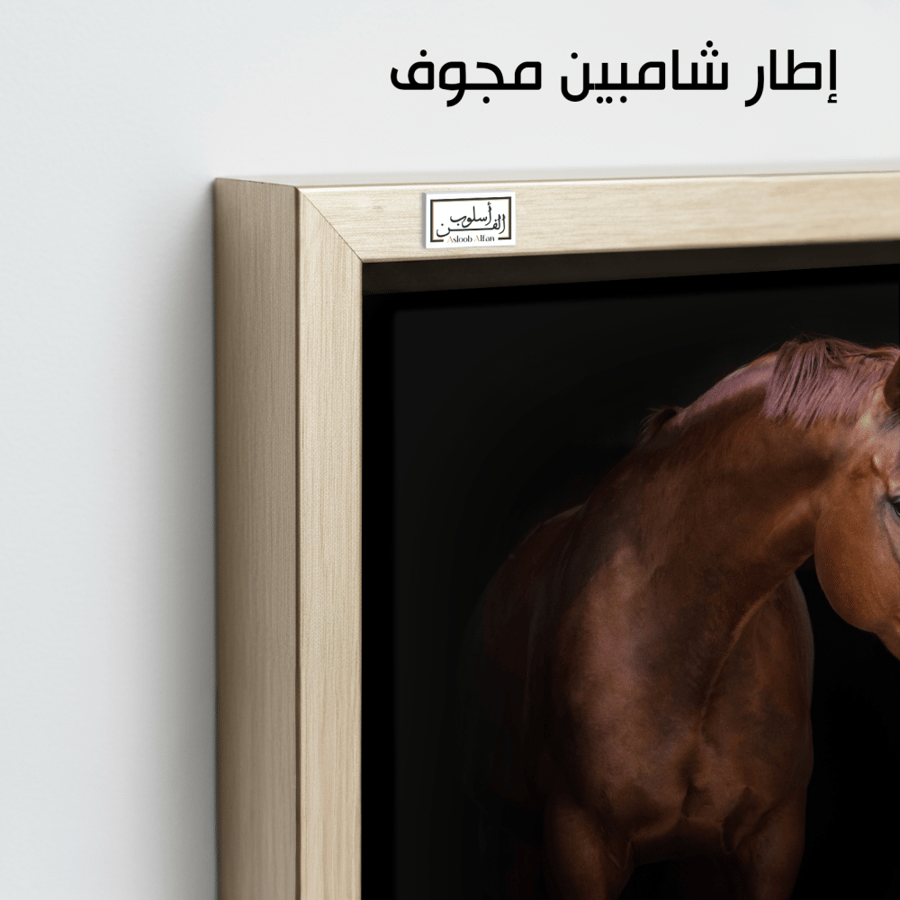 HR89 A contemporary art piece depicting a dark chestnut Arabian horse's head against a black background. The painting captures the calmness and strength of the Arabian horse, bringing a sense of mystery and elegance to any space