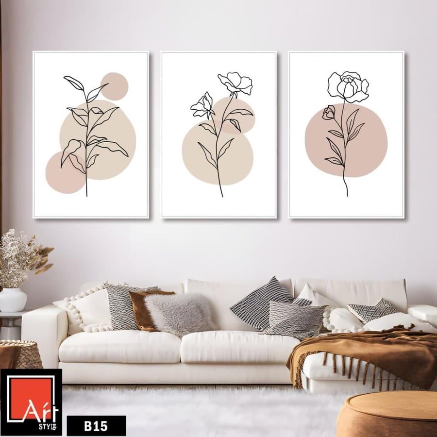 B15 Three panels minimalist floral outlines.
