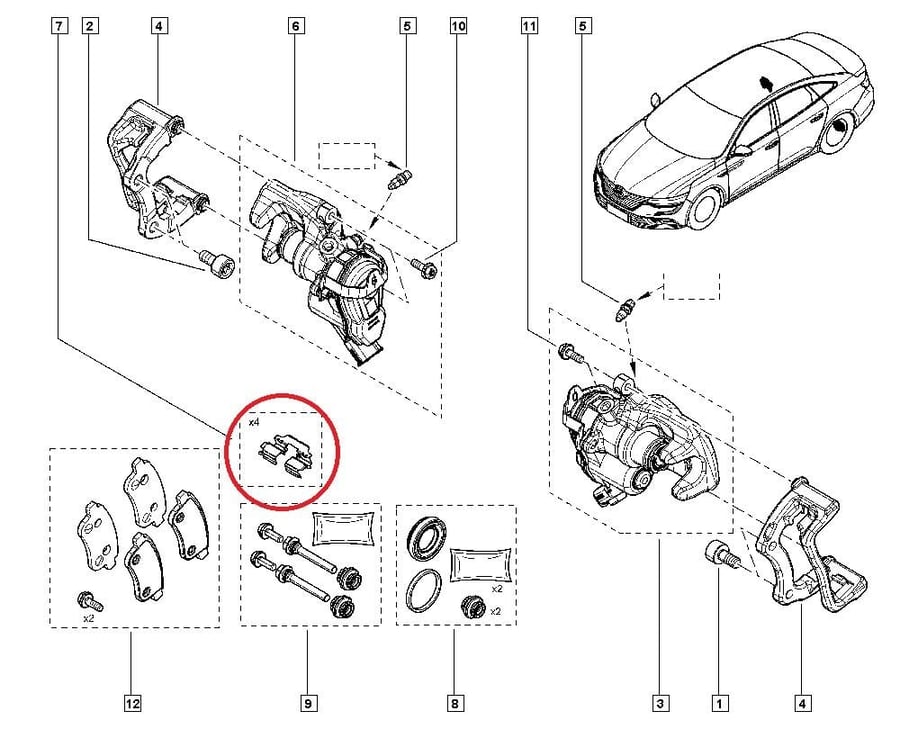 Set of brake pad brackets for the rear