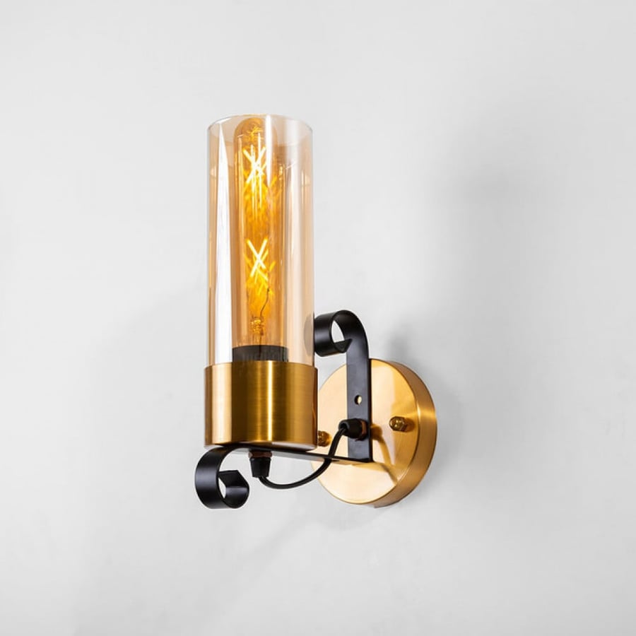 Classic Wall Light - Golden Frame and Amber Glass