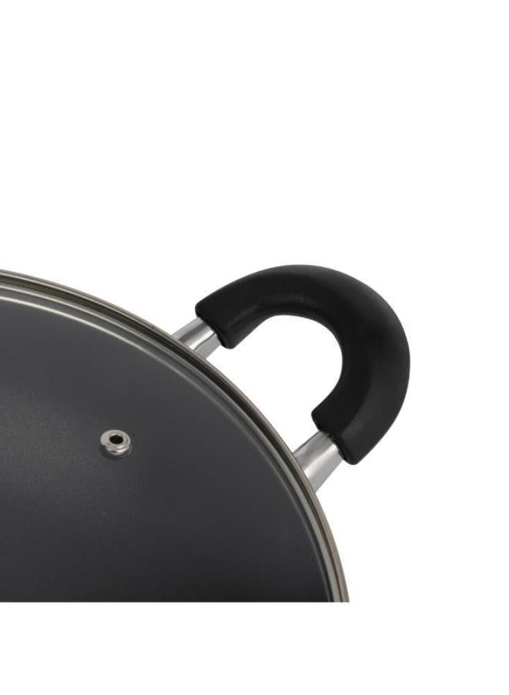 مقلاة ووك مقاومة للالتصاق مزودة بغطاء أحمر/شفاف/أسودمقاس 26 سم رقم الموديل : RF2948