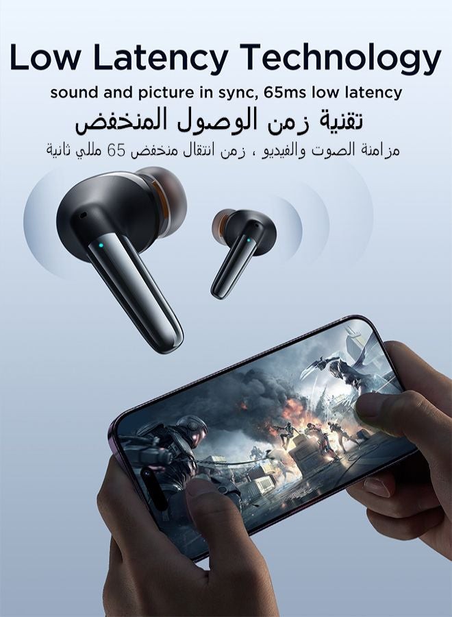 جوي روم سماعات الأذن اللاسلكية الحقيقية JR-BB1 ذات 4 ميكروفونات، وتعمل بتقنية البلوتوث 5.3، وتتمتع بتأخر منخفض وشحن سريع ومقاومة للماء IP54. تأتي مع حافظة للشحن. 450 mAh
