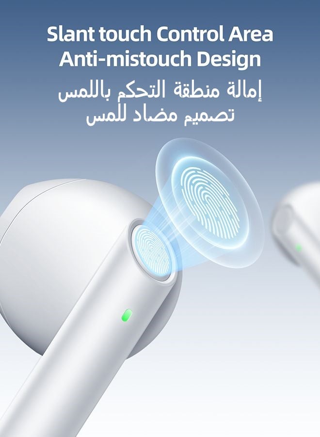جوي روم سماعات رأس بلوتوث لاسلكية منخفضة الكمون 5.3 IPX4 مضادة للماء شبه داخل الأذن مع علبة شحن لهواتف iPhone وHuawei وSamsung وXiaomi باللون الأبيض 300 mAh