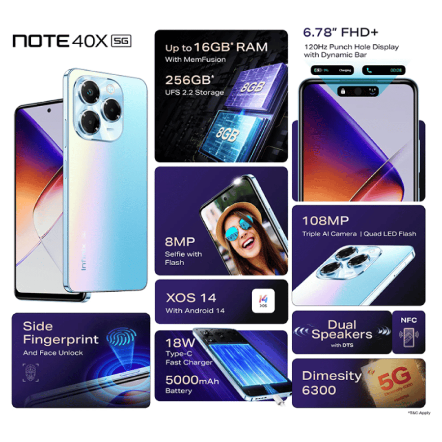 انفنكس نوت 40 اكس 256 جيجابايت / 8 جيجابايت رام 5G - أزرق