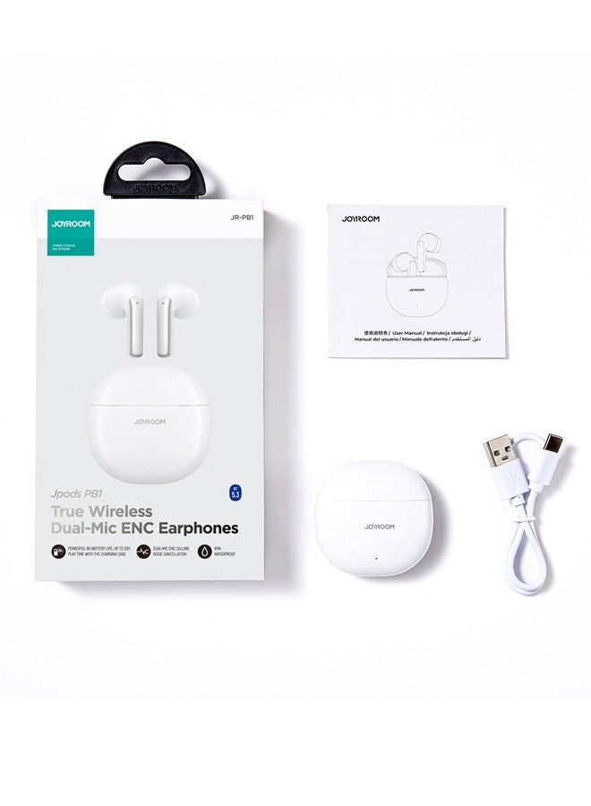جوي روم سماعات الأذن اللاسلكية JR-T03S Plus Bluetooth 5.1 TWS Half In-Ear مع غطاء واقٍ الإصدار القياسي لون أبيض
