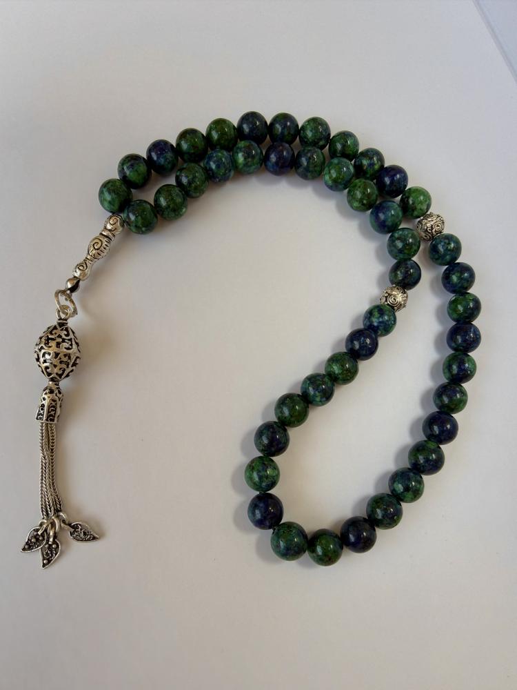 A tasbih made of azurite stone with silver
