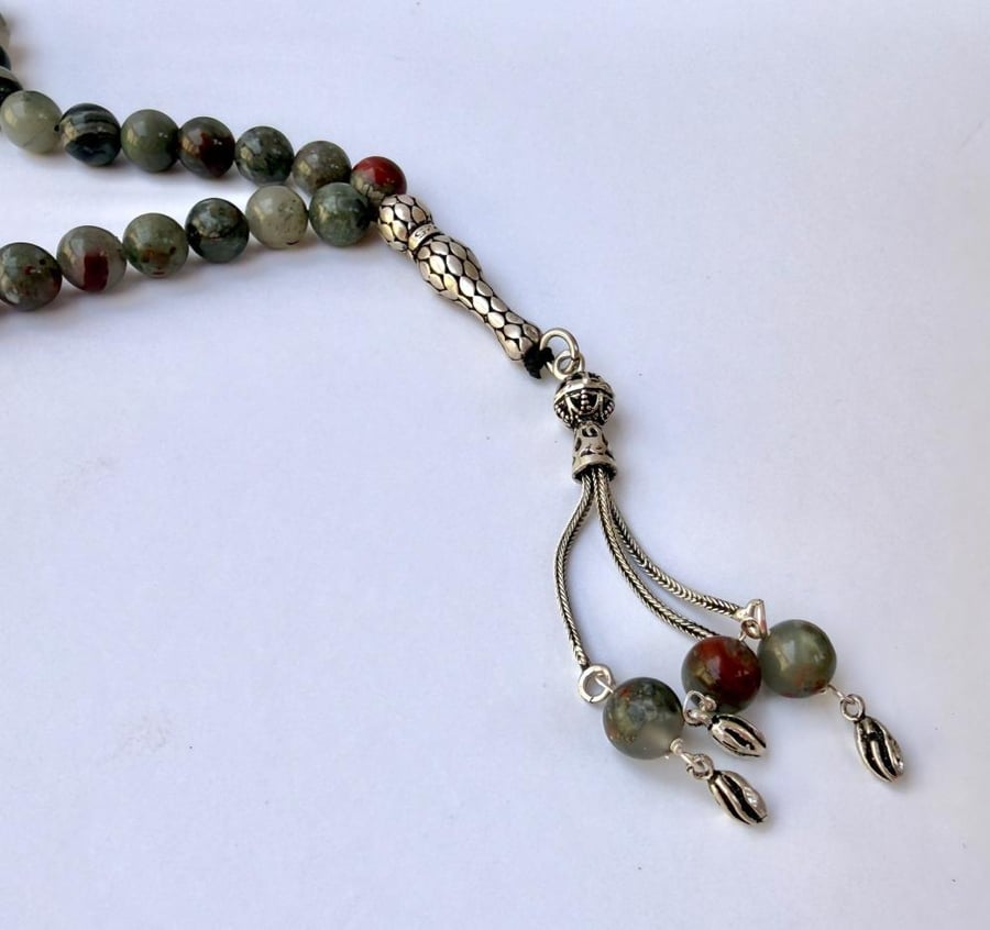 Bloodstone stone rosary with silver