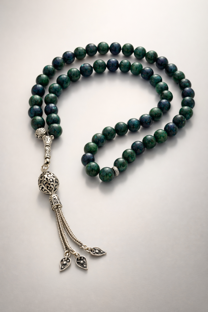 A tasbih made of azurite stone with silver