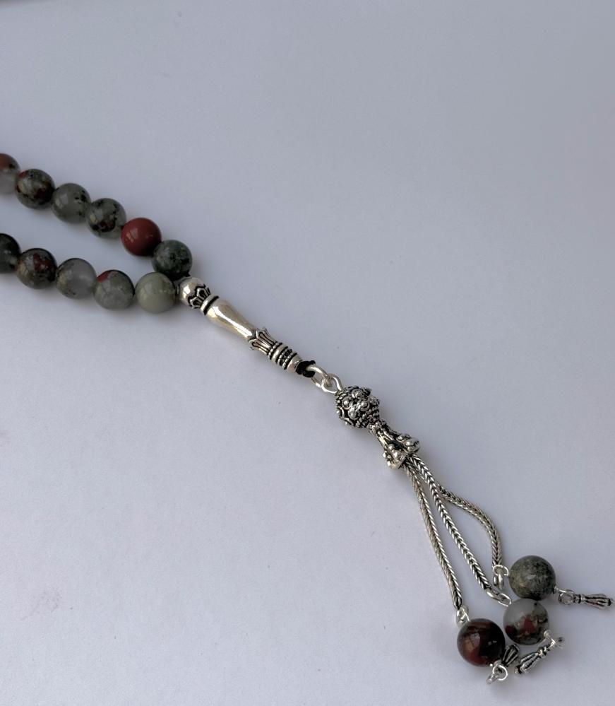Bloodstone stone rosary with silver