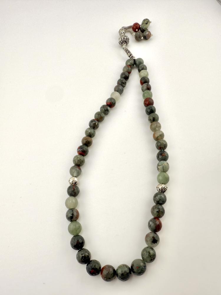 Bloodstone stone rosary with silver