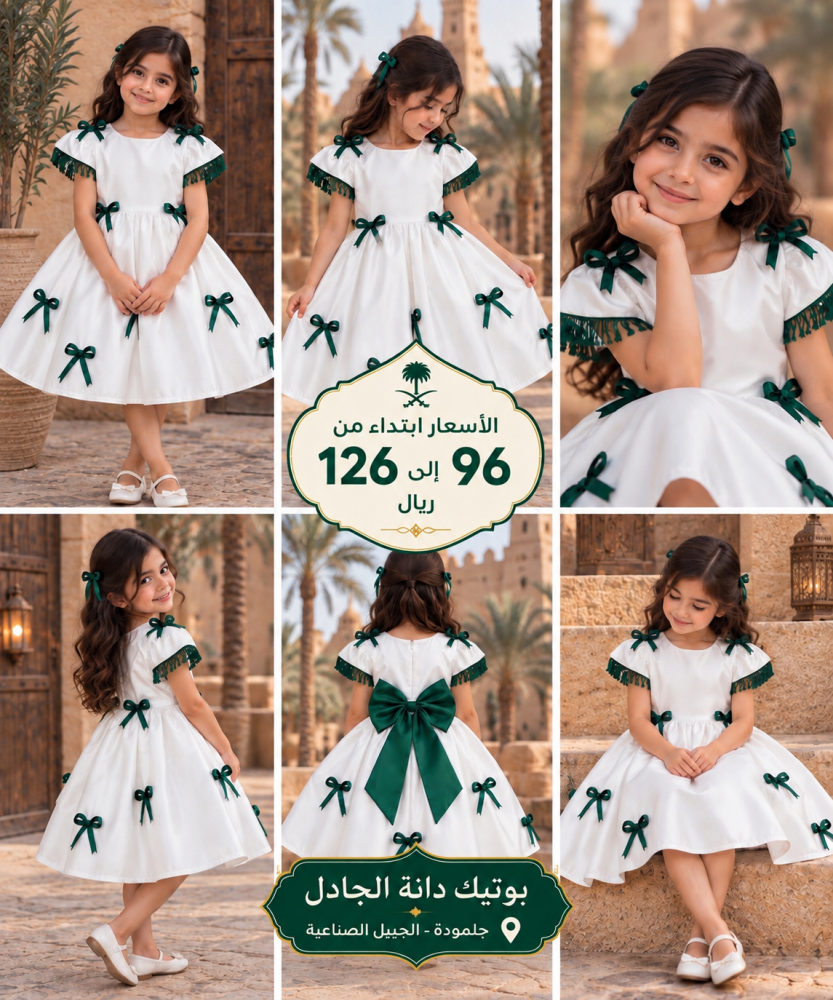فستان وطني ابيض فيونكات