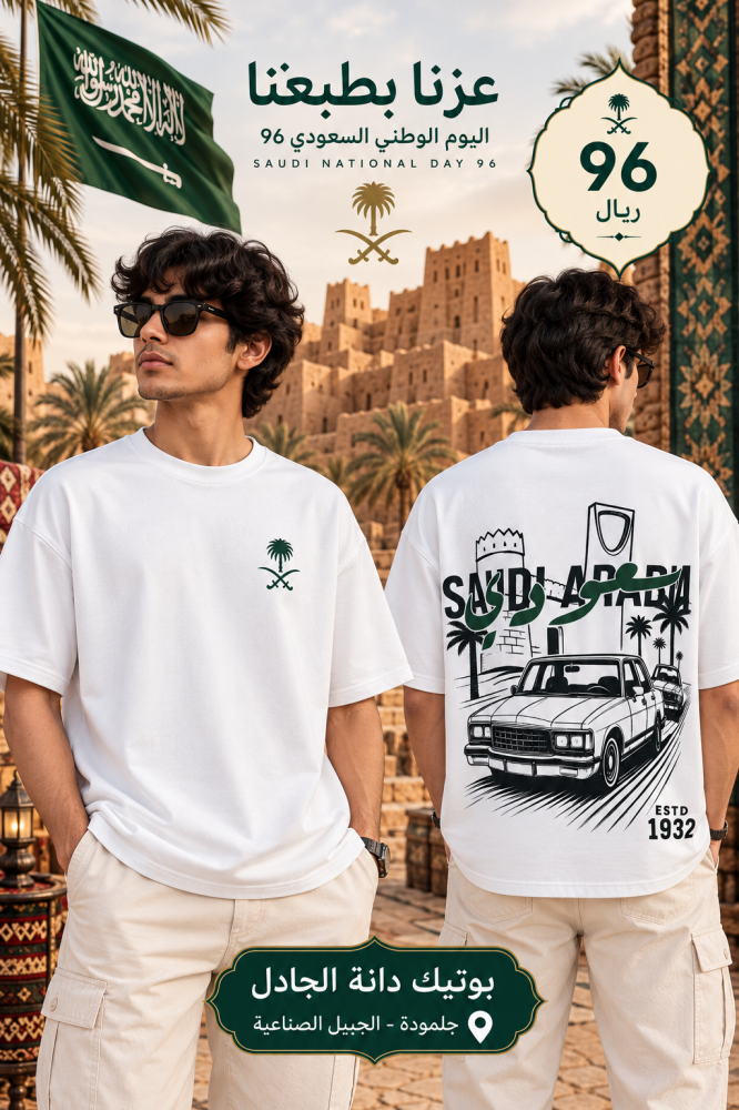 تيشرت كبار اوفر ساير -سعودي- باللون الابيض