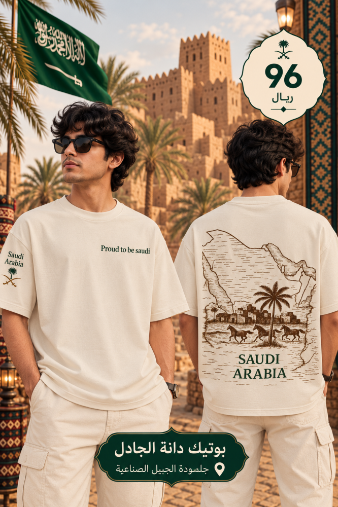تيشرت كبار اوفر ساير -سعودي- باللون الابيض