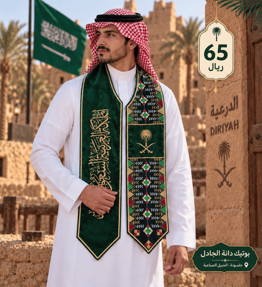 وشاح اليوم الوطني شامواه باللون الاخضر