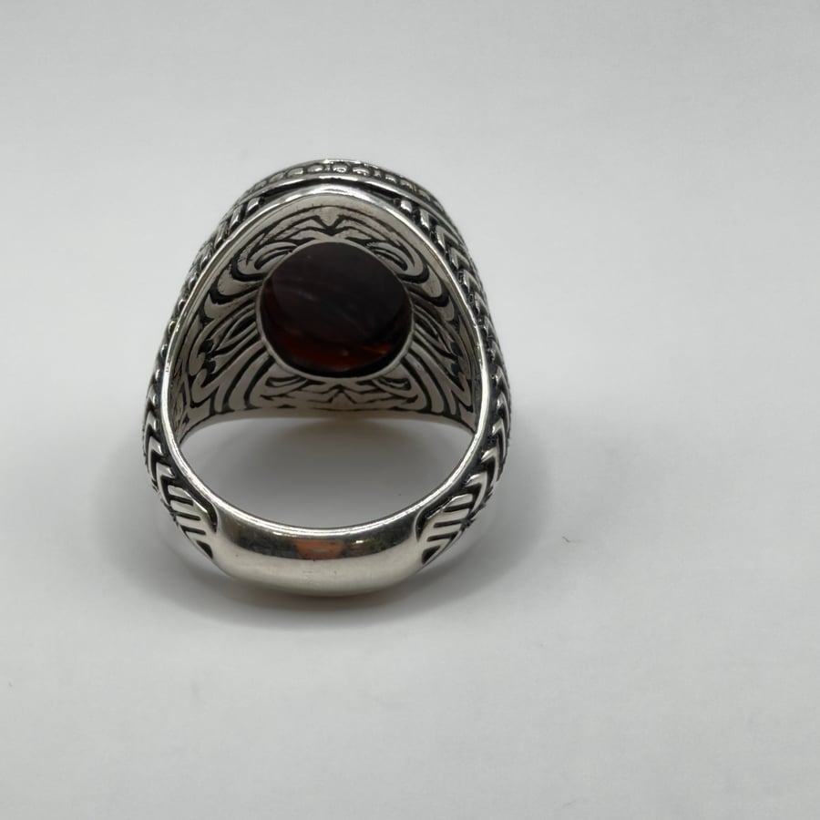 Silver ring with black agate, yellow Tahlabi decorations, rare, craftsmanship by Aref