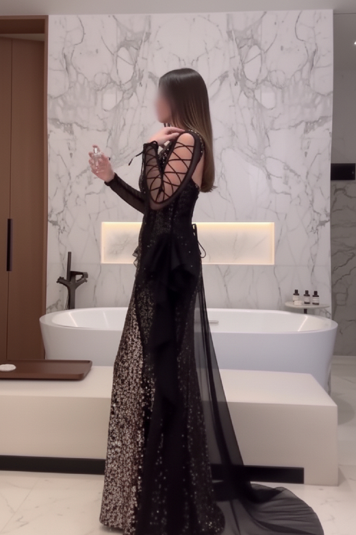 فستان سهرة أسود طويل بقصة حورية البحر مرصع بالترتر