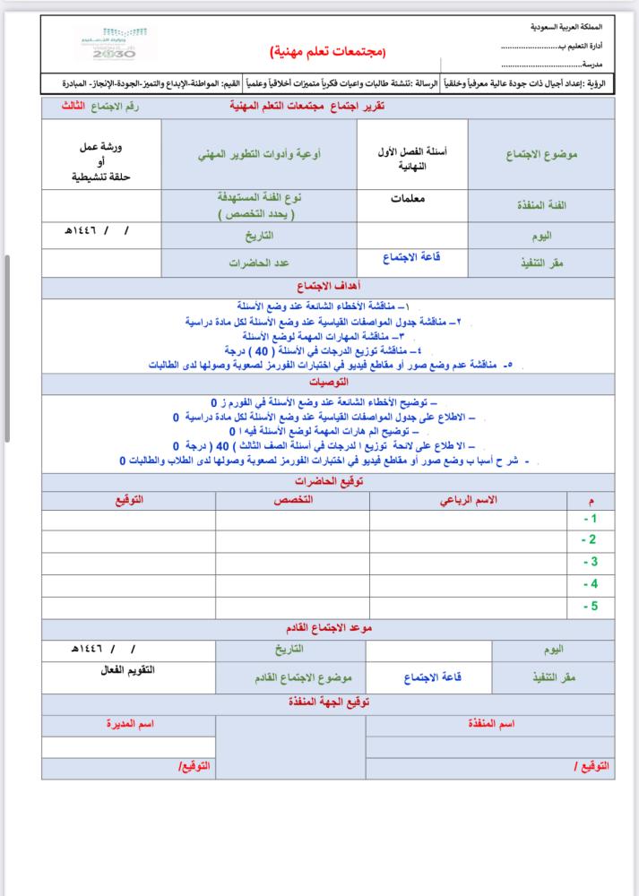 ٨ تقارير مجتمعات التعلم المهنية