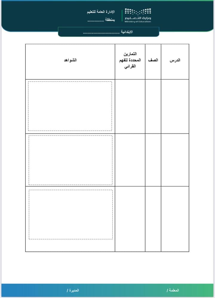قوالب تقارير الفهم القرائي