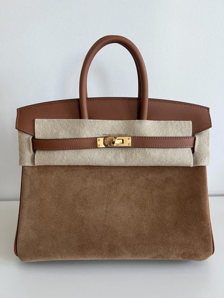Hermes Birkin 25 Doblis Suede Brown with Leather Trim