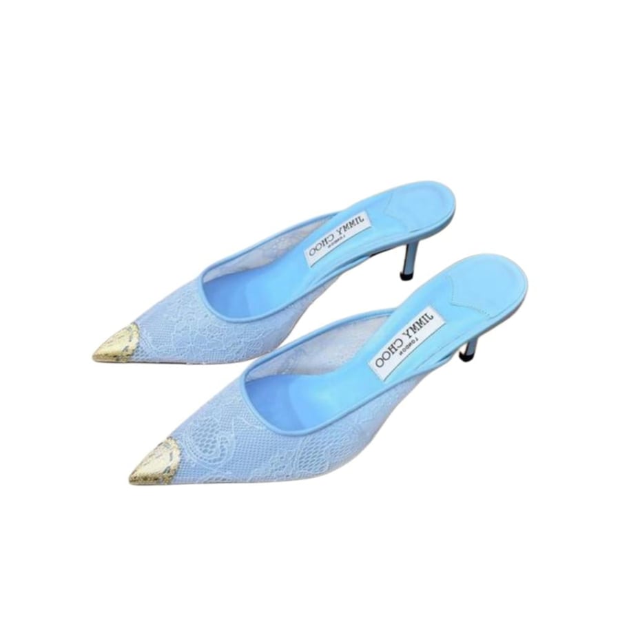Jimmy Choo Lace Mule in Sky Blue with Gold Toe