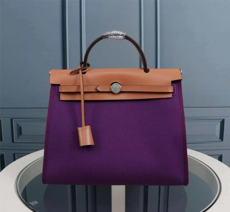 Hermes Herbag Zip 31 Purple Canvas and Leather