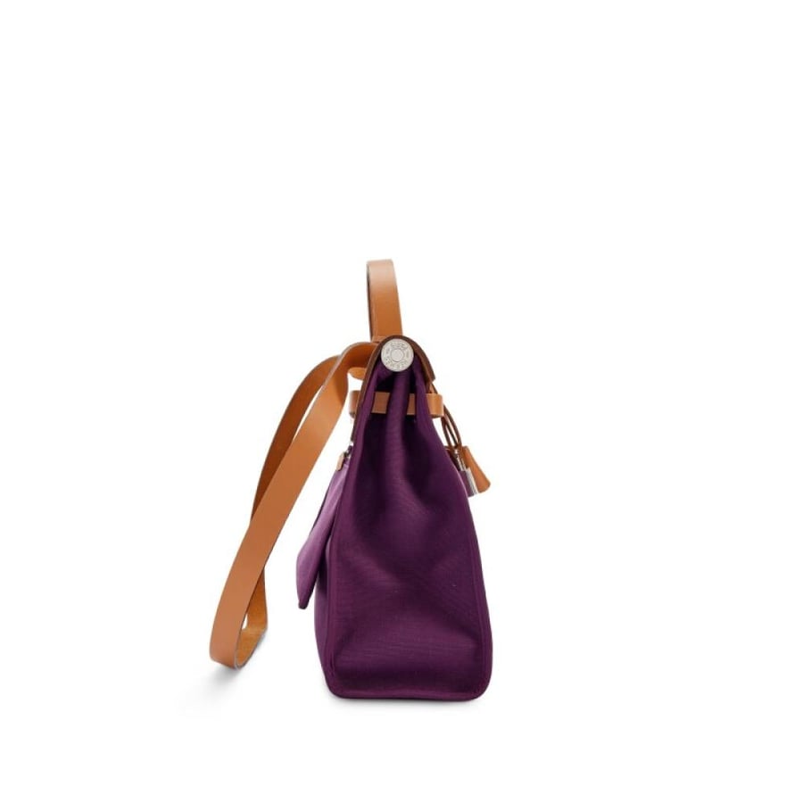 Hermes Herbag Zip 31 Purple Canvas and Leather