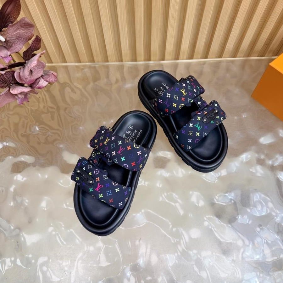 Louis Vuitton black and navy colored sandal