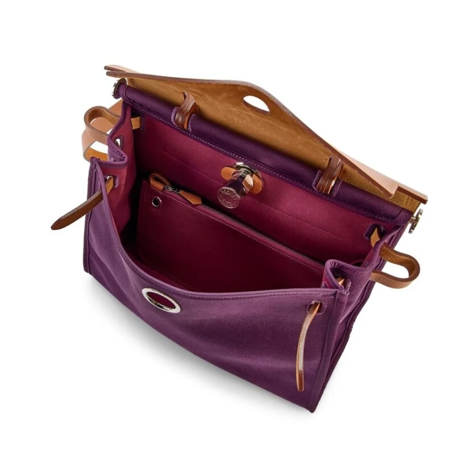 Hermes Herbag Zip 31 Purple Canvas and Leather