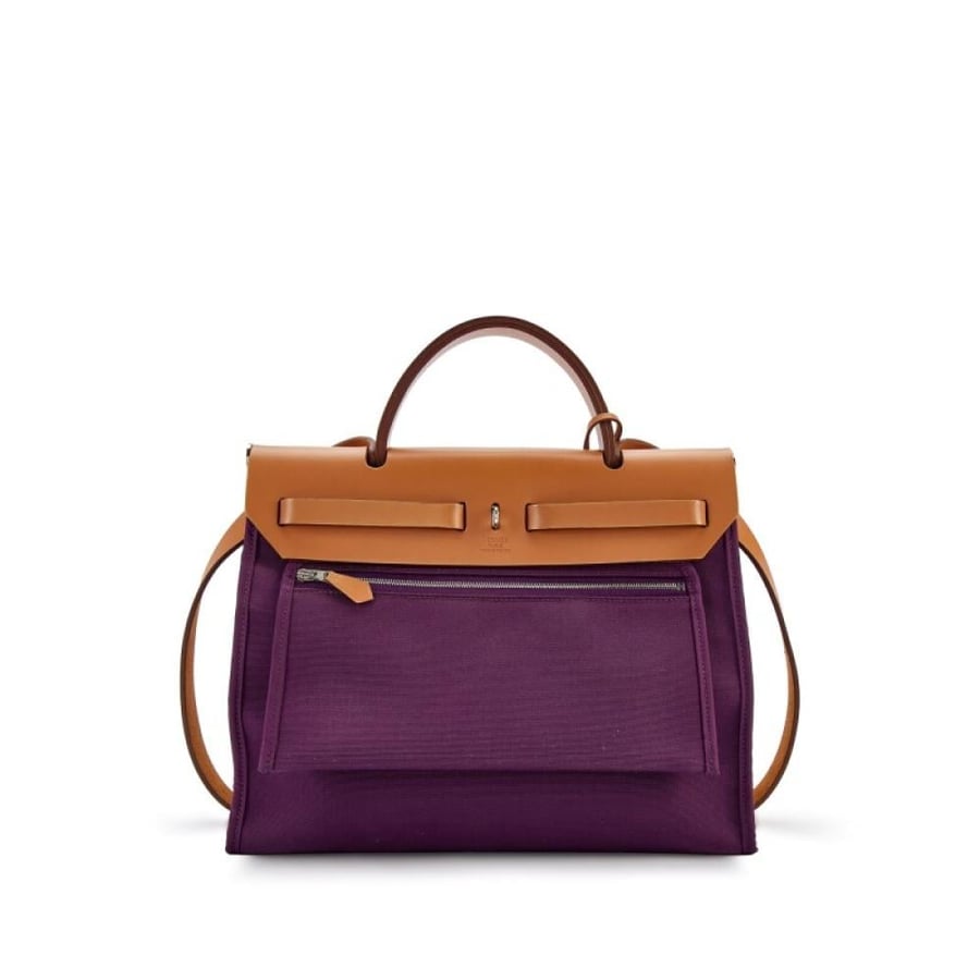 Hermes Herbag Zip 31 Purple Canvas and Leather
