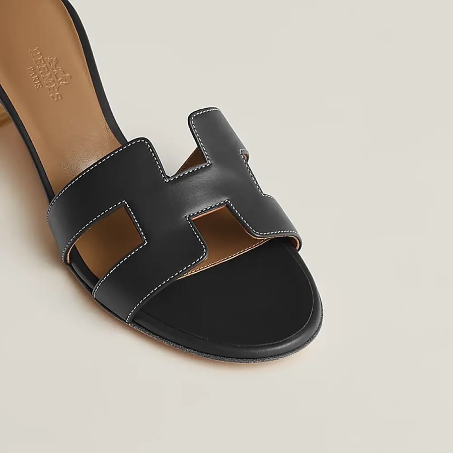 Hermes Oasis Sandal in Black with Block Heel