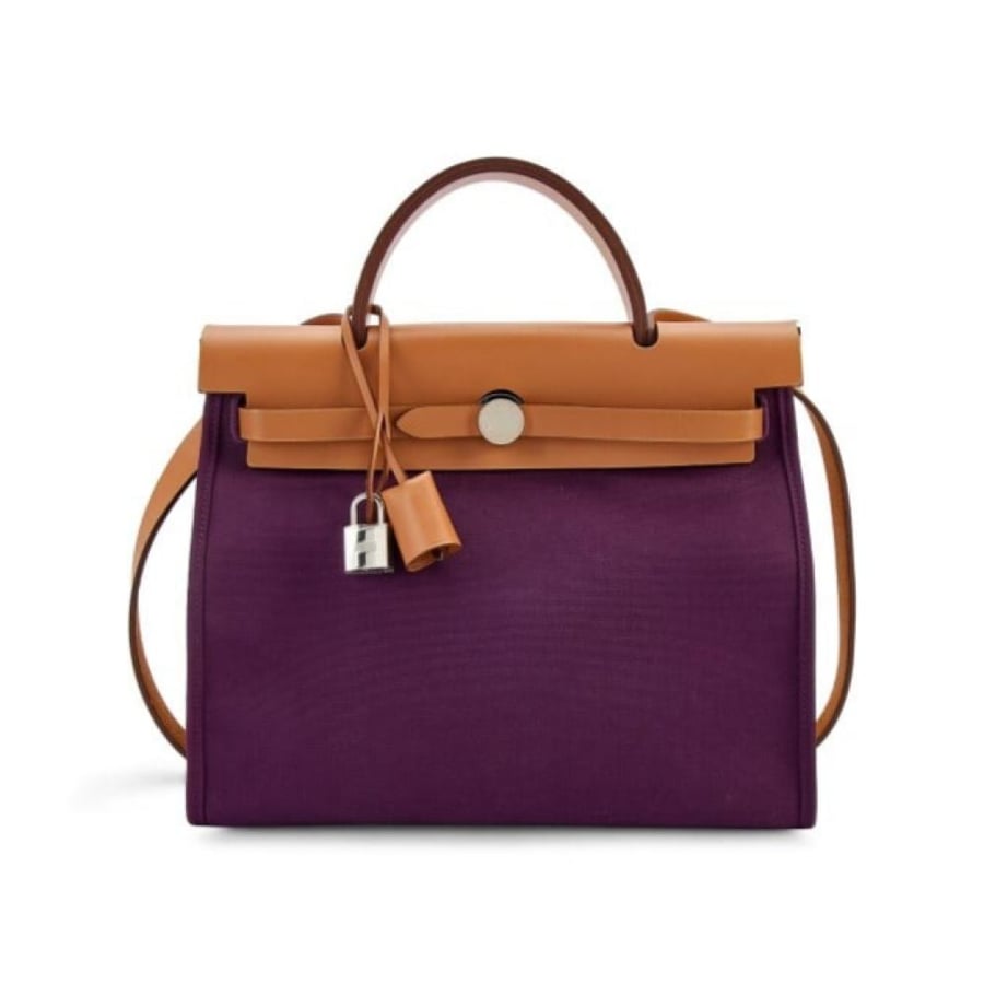 Hermes Herbag Zip 31 Purple Canvas and Leather