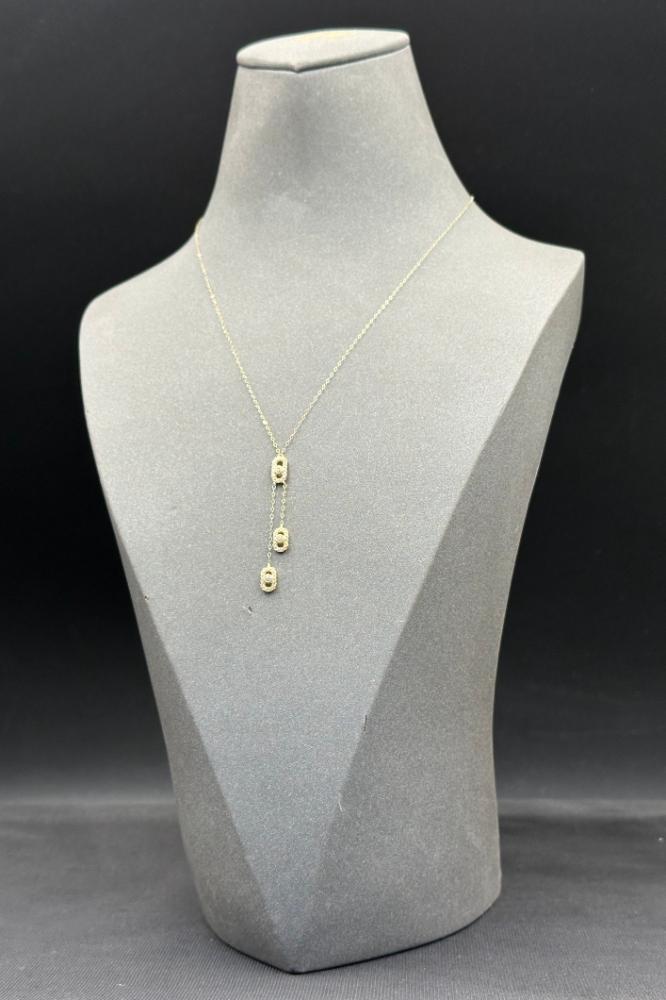 18K Gold Drop Rectangle Necklace with Diamond-Inspired Design  Weight: 1 gram