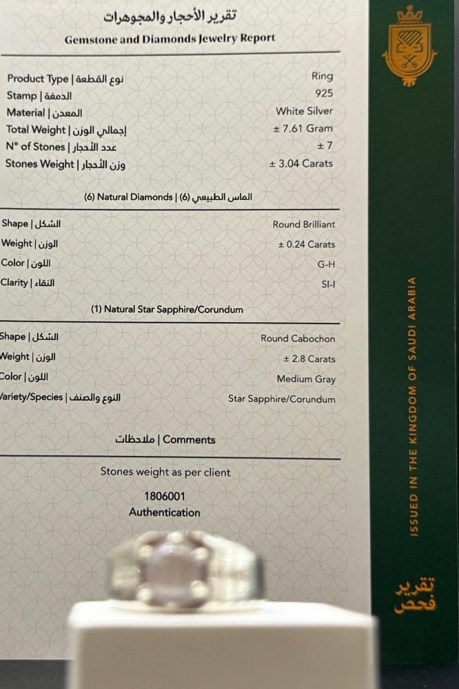 احدث خاتم فضه عيار 925 مع الماس بحجر زفير نجمي