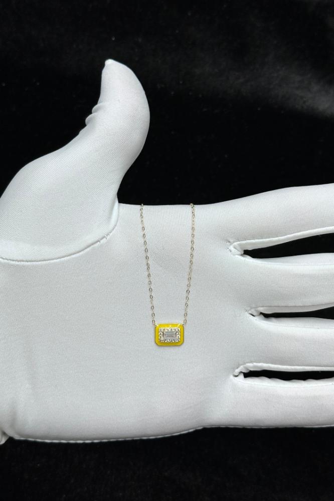 Dark Light Yellow Gold Rectangular Necklace