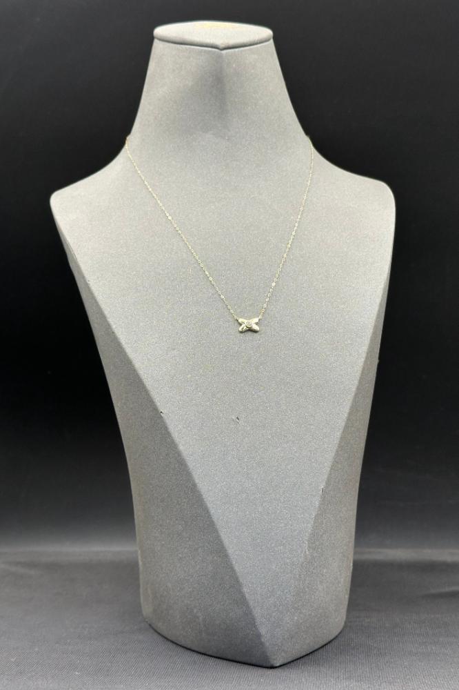 18K Gold “X” Necklace with Diamond-Inspired Design  Weight: 0.5 grams