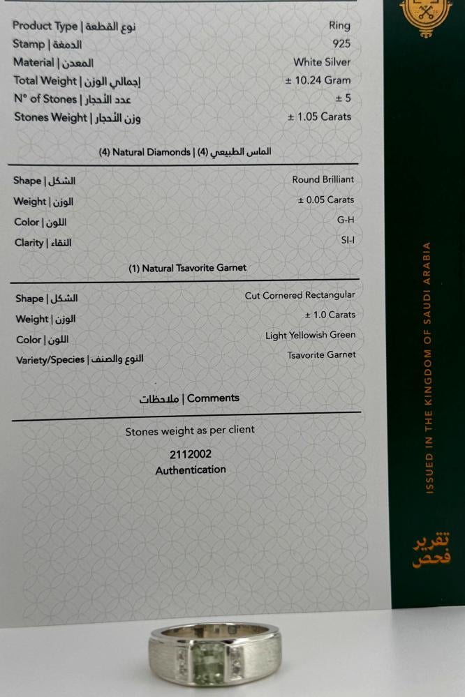خاتم فضه رجالي عيار 925 مع ألماس بحجر جارنت الوزن 10.24