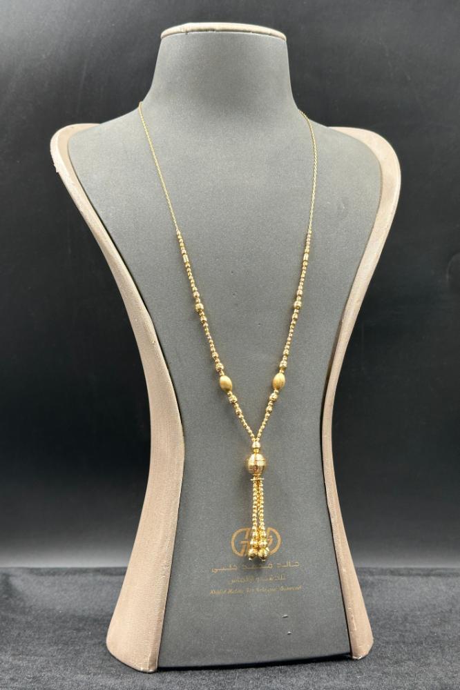 gold bead Long Necklace, 18K weight 11.1 grams