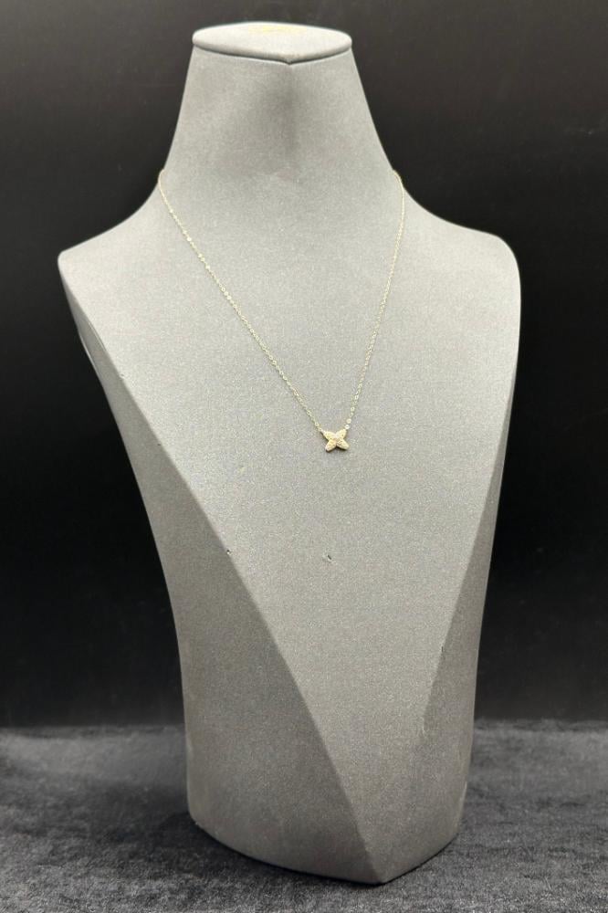 18K Gold “X” Necklace with Diamond-Inspired Design  Weight: From 0.5 to 0.6 grams