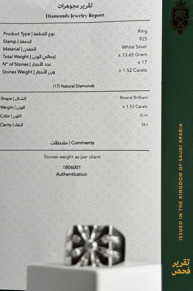 خاتم الماس رجالي عيار 925