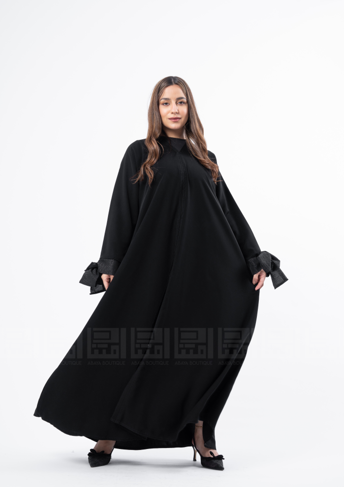 Black abaya package with bow sleeves 3103