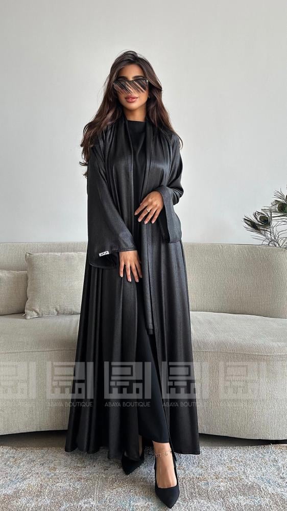 Luxury black jacquard abaya package, double cloosh 1496