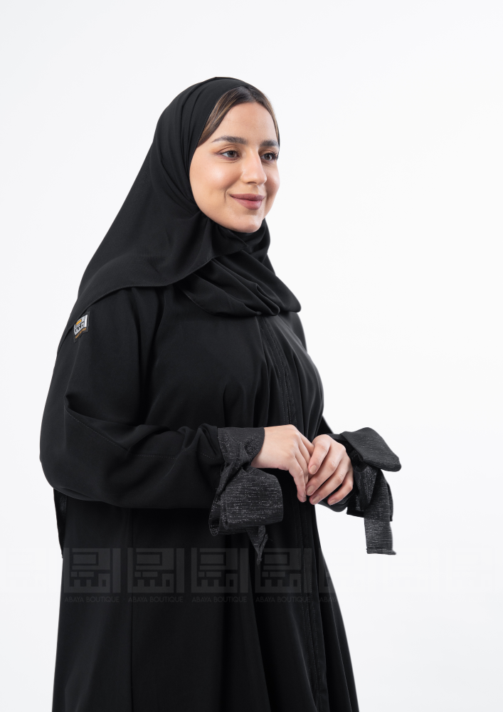 عباية سوداء بأكمام فيونكة بتصميم مميز- 1387