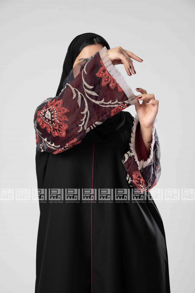 عباية  مّسرة أكمام مبطنة  باللون العنابي 1295
