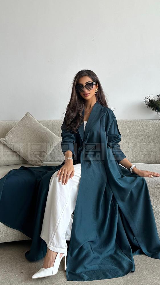 Summer abaya in turquoise color with Mikado fabric- 1409