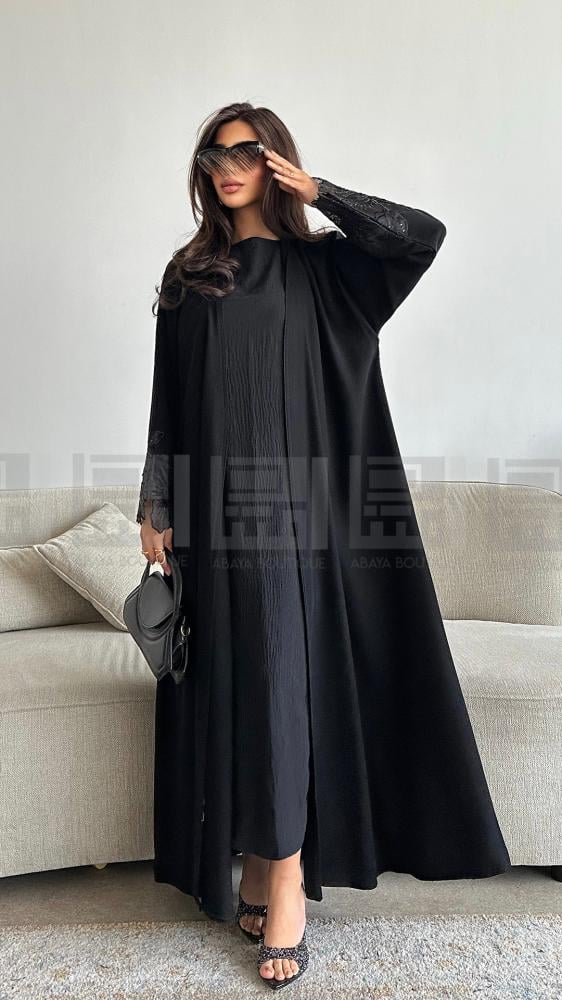 Black abaya quarter kalash cool with embroidery of the rose- 1393