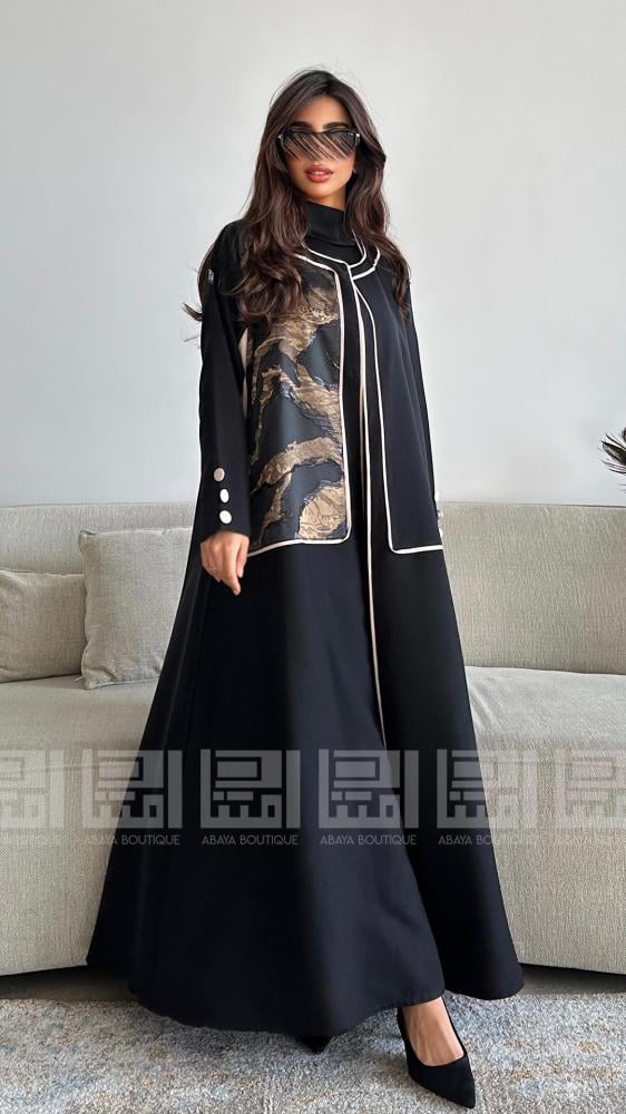 عباية الخريف سوداء ربع كلوش بقماش ليمار 1472