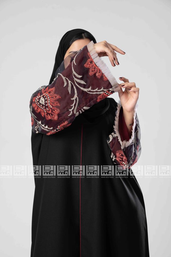 Abaya package Masara with padded sleeves in Burgundy color 3104