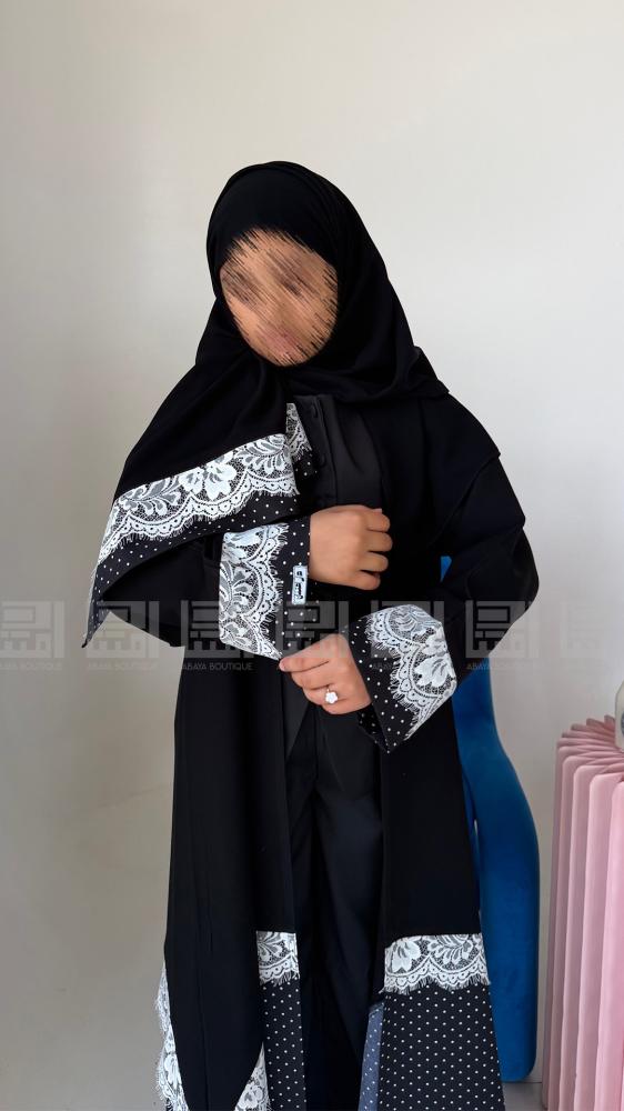 عباية أطفال بتفاصيل بولكا ودانتيل أنيق -5038