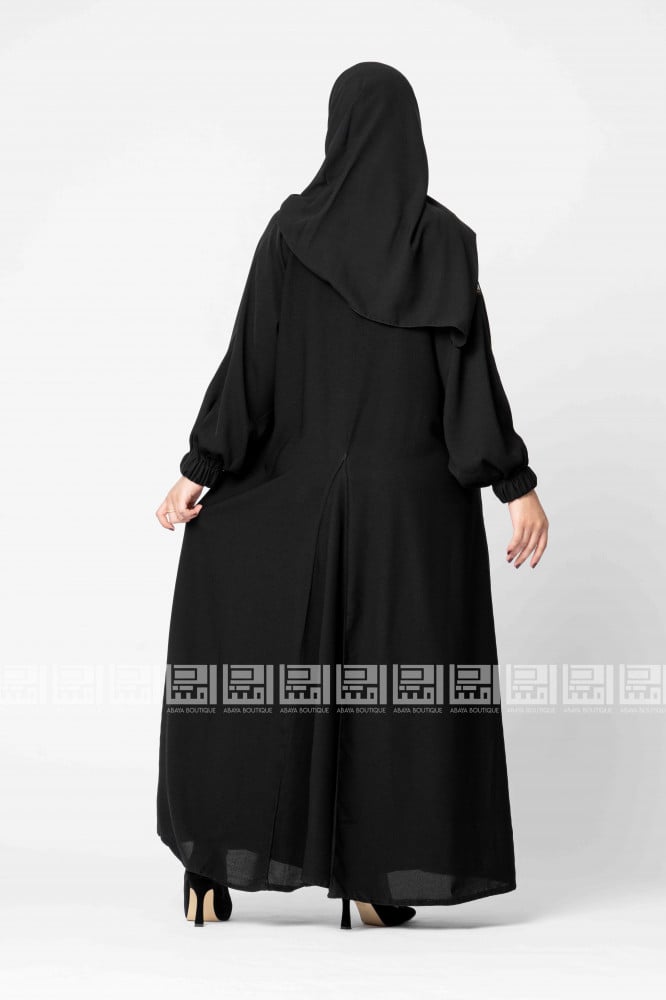 عباية سوداء سادة بسحاب و جيوب-1301